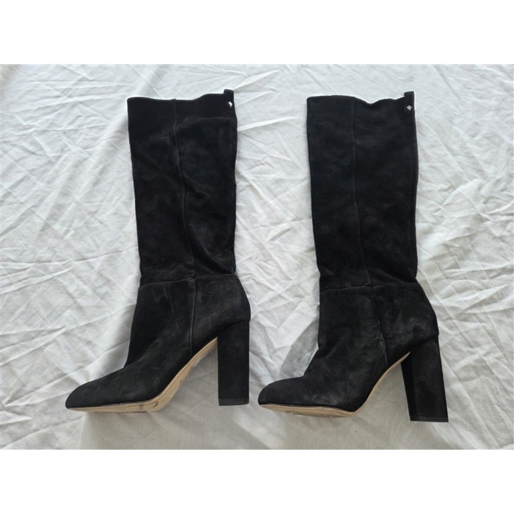 NWOT Sam Edelman 7 Knee Boots Black Real Suede Heeled 131799 - Picture 2 of 5